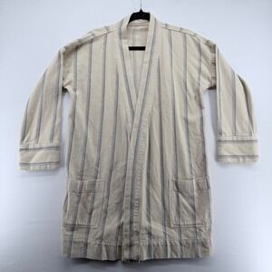 Faherty Brand Striped Cardigan Robe XS Tan Blue Open Front Cotton Blend Pocket